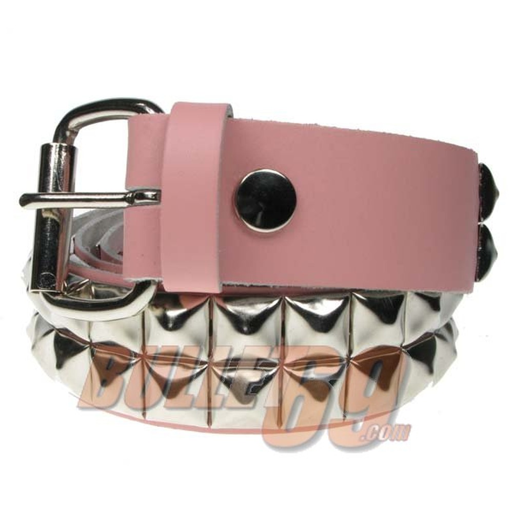 Bullet 69 Funky Punk - 2 row pyramid Gürtel - Silberfarben/Pastellrosa